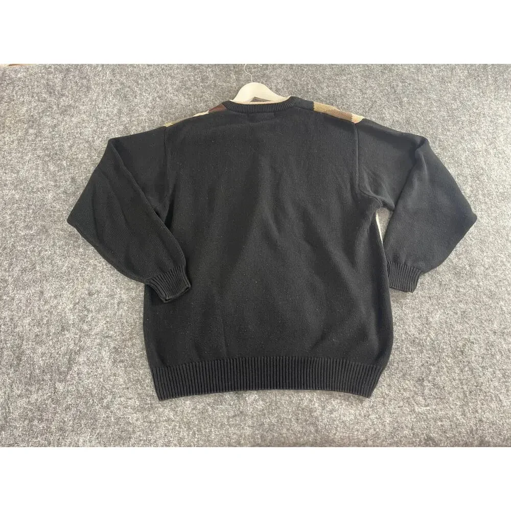 Cotton Traders Sweater Mens Large Black Argyle Pullover Vintage 90s N14